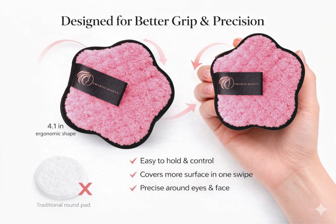 Makeup pad with a star shape, held by a hand, on a white background.